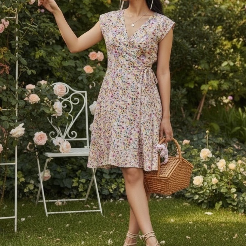 Anthropologie Yumi Kim 100% Silk Floral Wrap Dress XS Flow Spring Sumer Colorful